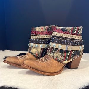 Corral LD Honey Studded & Woven Harness Ankle Boots